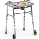 Loyoda Folding Walker with Tray, 5" Wheels Lightweight Walkers for Seniors and Adults, Supports Up to 350 Pounds, Adjustable Height, Compact Standard Walker, Silver