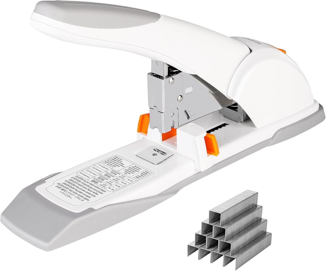 Amazon Basics Heavy-Duty Desktop Stapler, 130 Sheets High Capacity, Sturdy with Jammed Staple Remover Mechanism, 5/8" Staples, White
