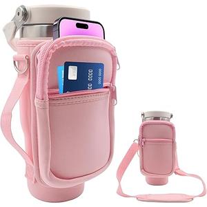 for Stanley Iceflow Flip Straw Tumbler 30 oz, Water Bottle Cup Holder Cover Carrier Sling Bag with Strap, Pouch Pocket for Phone / Accessories, add Handle for Stanley Flip Straw, Neoprene (Black)