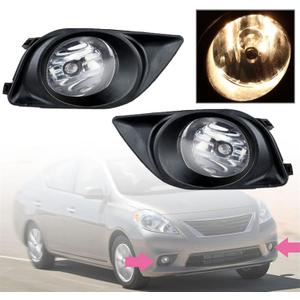 Silscvtt 2Pcs Fog Lights Assembly Replacement for Nissan Versa Sedan 2012 2013 2014 Clear Lens with Front Bumper Bezel Wires Switch Bulbs Left+ Right Side (Passenger & Driver Side)