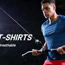 MIER Mens T Shirts Short Sleeve Quick Dry Active Tee for Running Workout Gym, Stripe, Heather Blue (XXL)