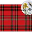 Red Plaid Cloth Placemats Linen Dinner Mats Traditional Scottish Checkered Tartan Wipeable Set of 4 Placemats Table Pads Indoor Table Protectors Non Slip,12 * 18 Inch