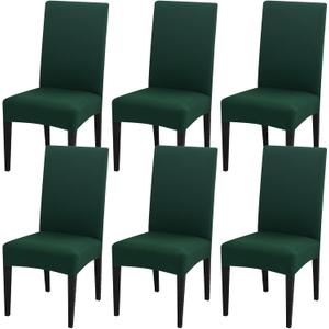 Stretch Chair Covers Set of 6 for Dining Room, 6 Pack Washable Kitchen Chair Protector for Party Wedding, Dark Green