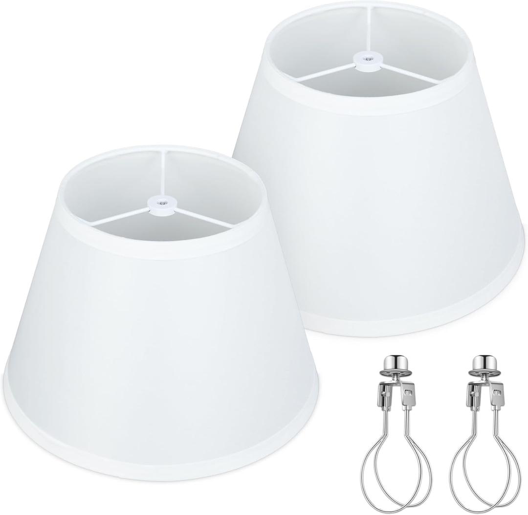 White Empire Lamp Shades Set of 2, 5.9"  9.8"  6.7" Small Lampshades for Table Lamps, Spider Fitter Fabric Replacement Shades for Home Decor, Bulb Clip Adapters Included, No Assembly Required
