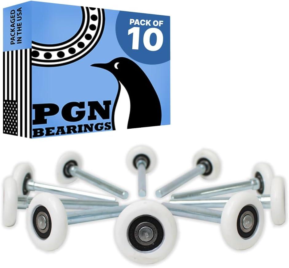 PGN Garage Door Rollers Replacement (10 Pack), Nylon Wheels, 6200-2RS Sealed Bearings, 4" Stem, Quiet & Heavy Duty Garage Door Rollers for Residential Doors