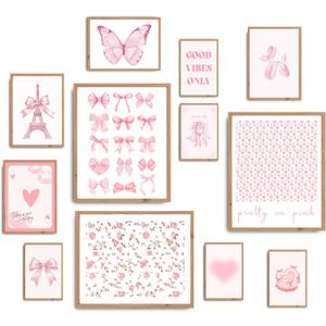 3 x Losyze Pink Room Decor Aesthetic, Pink Coquette Bows Posters,Trendy Girly Preppy Prints (UNFRAMED) (Black)