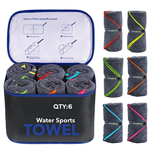 4Monster 6-Pack Quick Dry Microfiber Travel Towels – Super Absorbent, Ultra-Soft Camping Towel Set with Water-Resistant Bag, Lightweight & Compact for RV, Gym, Beach, Pool, Swimming, and Family Trips