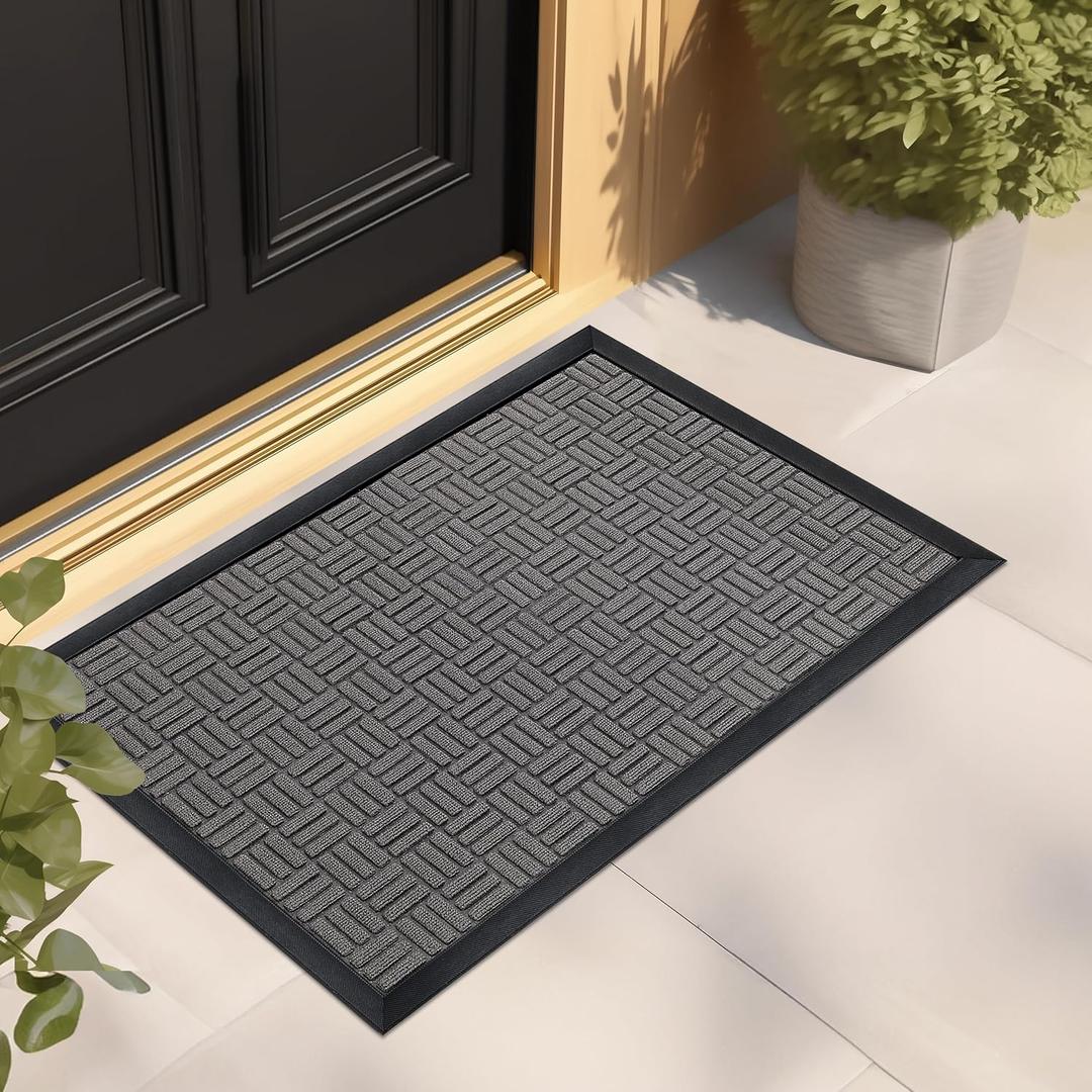 Mibao Front Door Mat, Heavy Duty Durable Welcome Mat for Outdoor Indoor, Dirt Trapper Waterproof Super Absorbent Door Mat for Entryway Outside Patio Porch, 29.5" x 17", Light Grey