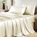 CozyLux Satin Sheets Queen Size Bed Set - 4 Piece Silky Queen Sheet Set, Luxury Cream Queen Sheets with Smooth and Soft Microfiber, Includes 1 Fitted Sheet, 1 Flat Sheet and 2 Pillowcases
