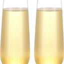 N9R 24PCS Plastic Champagne Flutes, 9 Oz Stemless Disposable Gold Rim Toasting Glasses, Crystal Clear Cocktail Cups Drinkware Shatterproof Ideal for Party Wedding Birthday
