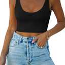 REORIA Butsmooth Women's Basic Sexy Deep Scoop Neck Double Lined Seamless Sleeveless Cropped Cami Tank Yoga Crop Tops (Large, Black)