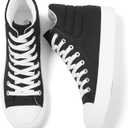 POVOGER High Top Sneakers for Women White Womens High Tops Canvas Shoes Black Fashion Sneakers Casual Lace up Tennis Shoes (Black,US07)