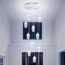 H120 x W20 Modern 10-Light Spiral Staircase Chandelier, Dimmable Adjustable Height Crystal Raindrop Pendant Light for High Ceiling Foyer, Entryway, Dining Room, Living Room
