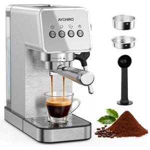 Espresso Machine with Steam Milk Frother, 20 Bar Professional Espresso Coffee Maker for Latte & Cappuccino, 1-Touch Control, Stainless Steel Housing, Removable Water Tank & Drip Tray (Upgrade)