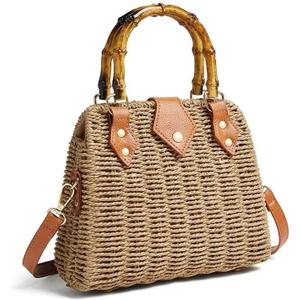 ZIDE Straw Crossbody for Women Woven Summer Beach Handmade Wicker Rattan Bamboo Joint Bag Boho Satchel for summer Holiday (Brown)