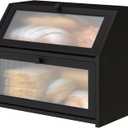 Black Bread Box for Kitchen Counter, Large Bamboo Wood Double Layer Bread Box, Wooden Bread Storage Capacity