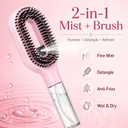 2-in-1 Manual Misting Hair Brush with Built-In Water Spray, Non-Electric Detangling Brush for Wet & Dry Hair, Curly, Thick Hair & Kids, Fine Mist Sprayer, Anti-Frizz Portable (Pink)
