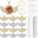 Hicarer 60 Pcs Sublimation Angel Wing Jewelry Blanks Set Rhinestone Bezel Pendant Trays Gold and Silver Sublimation Necklace Blank with Chain for DIY Making Crafts Wedding Gifts