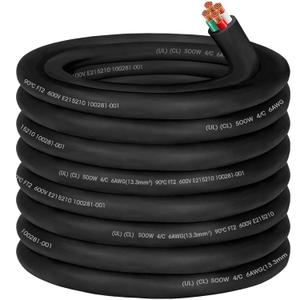 6/4 6 Gauge SOOW Electric Wire 6 AWG 6/4 Portable Power Cable 600V 4 Conductor 6 Gauge SOOW Extension Cord for Portable Light, Welder, Generator, NEMA 14-50 RV Outlet Box, EV Car Battery Charger-50ft (50 FT)