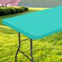 Rectangle Table Cloth, Waterproof Elastic Fitted Tablecloth for 6 Foot Folding Tables, Washable Polyester Tablecloths for Picnic, Camping, Outdoor (Aqua, 30"x72")