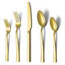 Gold Silverware Set, Briout 40 Piece Stainless Steel Flatware Cutlery Set Service for 8 Luxury Square Tableware Thick Knife Fork Spoon for Home Kitchen Restaurant Wedding, Mirror Polished
