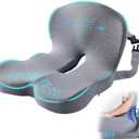 Ergonomic Seat Cushion with Adjustable Strap, Memory Foam Office Chair Seat Cushion with L-Shaped Design, Car Seat Cushion Fits for Truck Driver Semi Truck, Gaming Chair, Desk, Light Gray