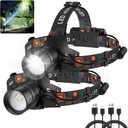 Rechargeable Headlamp 2Pack, 99000 Lumens Super Bright LED Head Lamp with 3 Modes, 90 Adjustable Head Lights for Forehead, 45H Long Runtime & IPX6 Waterproof HeadLamps for Camping Hunting Hiking