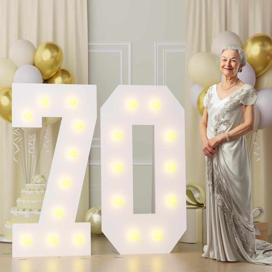 4FT 70 Marquee Numbers, Big 70 Light Up Numbers for 70th Birthday Decorations Warm Light Marquee Numbers 4 Feet Tall for Anniversary Party Decor