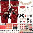 DoDoBeads 85 Pcs Junk Socks Charms Kit, Black and Red Charms for Socks, Brooches and Pins for Women, ShoeCharms with Bows, Sneakers DIY Kit with Pearls Rhinestones Chains