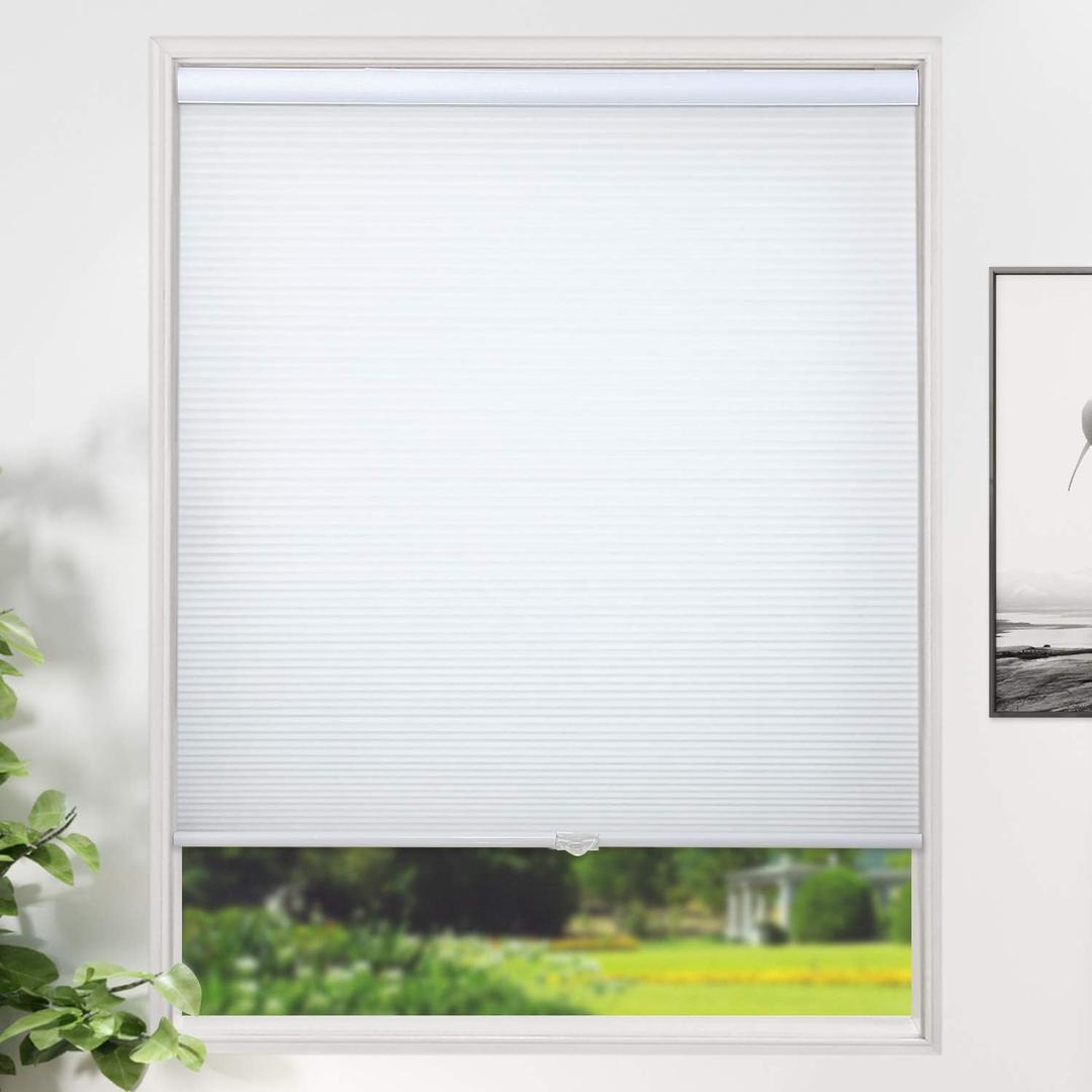 SUNFREE 31 x 64 inch White Cellular Window Shades Cordless Blinds and Shades Light Filtering Fabric Shades for Window and Door, Home and Office
