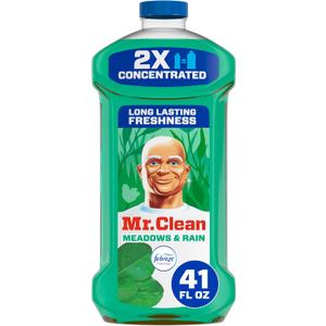 Mr. Clean All Purpose Cleaner, Floor Cleaner for Mopping Home, Bathroom, & Kitchen, Cleaning Liquid for Mop & Bucket, Cleaning Supplies, Multi-Surface Dilutable, Meadows & Rain, 41oz