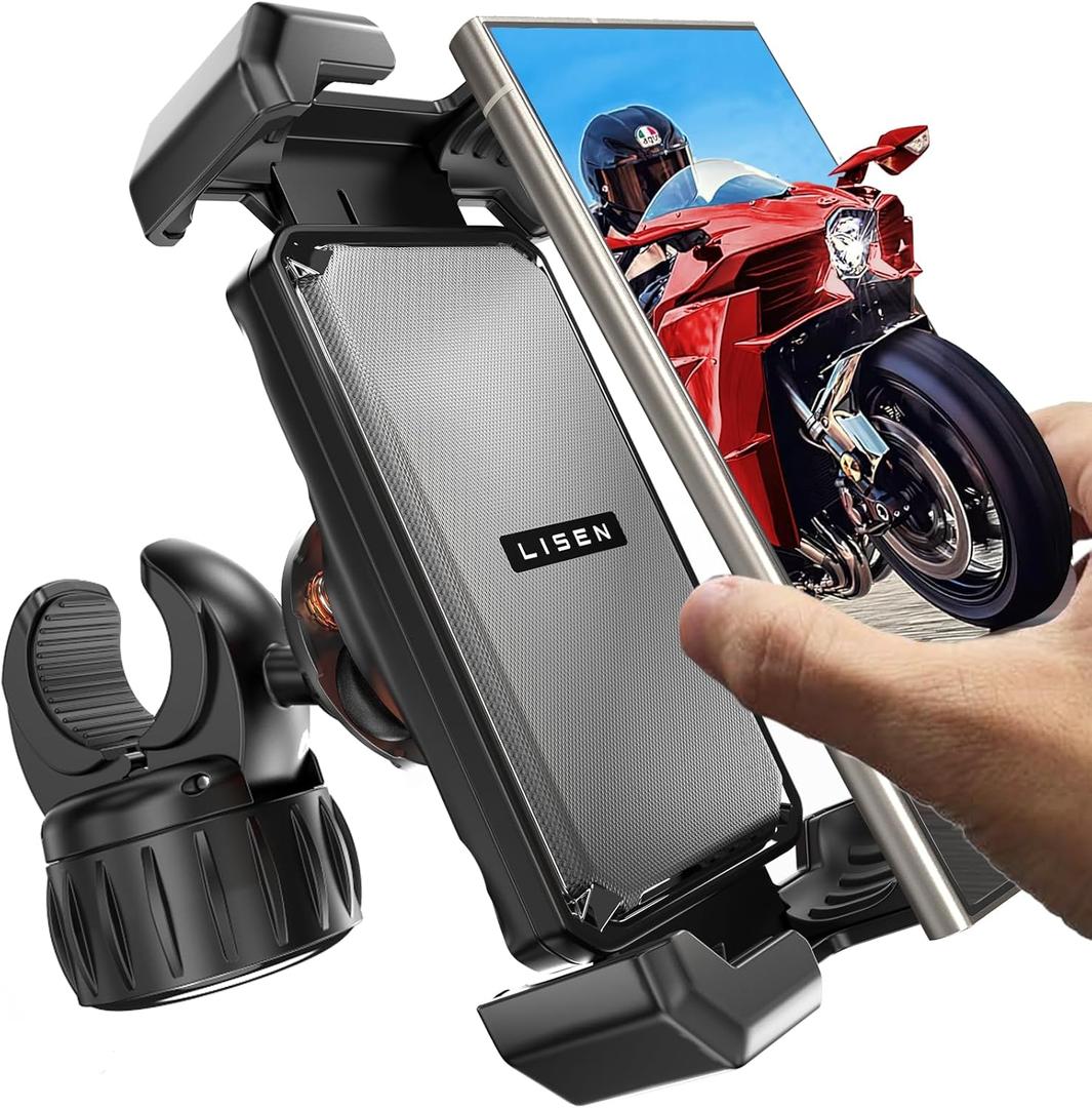 LISEN Motorcycle Phone Mount, [1s Quick Lock] [100mph Military Anti Shake], Dirt Bike Phone Holder, Electric Motorcycle Phone Holder Clamp for iPhone 16 15 Samsung Galaxy, All 4.6-7" Cell Phones