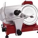 BESWOOD 10" Electric Deli Meat Slicer, Cheese Food Slicer with Premium Chromium-plated Steel Blade, for Home and Commercial use, 240W, Serving Plate included, Classic Red