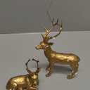 DN DECONATION 2PCS Christmas Resin Reindeer Figurines Decorations, Small Gold Brass Deer Decorative Statues Deer Sculptures for Indoor Home Decor Tabletop Mantle Cabinet Desktop Office