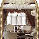 24" x 36" Arch Wall Mirror, Antique Gold Metal Beaded Frame Bathroom Mirror, Vintage Classic Distressed Hanging Mirror for Vanity Mantel Entryway Living Room