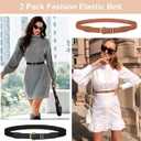 2 x WERFORU 2 Pack Womens Skinny Elastic Waist Belt With Gold Buckle Thin Stretchy Belt for Dress Jeans (A-black+brown)