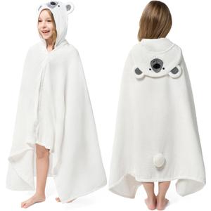 Joiedomi Hooded Towel for Kids Soft 100% Cotton Bath Beach Towel 30" x 50" for Kids 3-10 Years Toddler Pool Poncho with Hood Absorbent Swim Wrap for Boys Girls White Bear