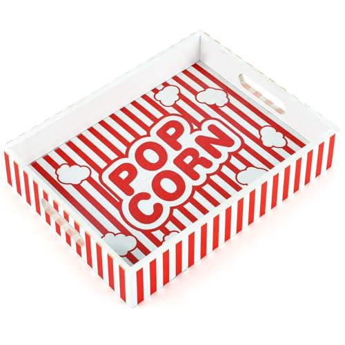 clothmile Movie Night Tray with Handles Wooden Snack Trays with Handles Reusable Snack Storage Box Movie Night Supplies for Countertop Theater Popcorn Bucket Bowl Box Container Family Room Decor