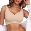 Women's Wireless Push Up Bra for Older Women, Full Coverage Seamless Supportive Back Smoothing T-Shirt Bra, Plus (XL)