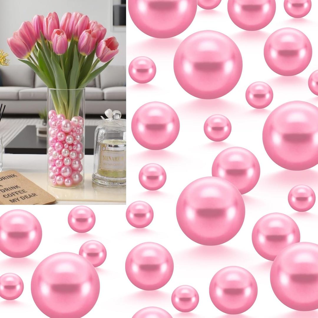 200 PCS Vase Filler Floating Beads for Centerpieces Vases No Hole Faux Floating Pearls for Centerpieces Vases Pink Pearls Beads for Home Wedding Party Table Decor