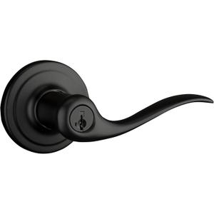 Kwikset Tustin Entry Door Handle with Lock and Key, Secure Keyed Reversible Lever Exterior, For Front Entrance and Bedrooms, Matte Black, Pick Resistant Smartkey Rekey Security and Microban