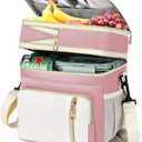 LOKASS Lunch Box for Women, 16L, Double Deck Expandable Insulated Lunch box For Adults/Women Thermal Large Waterproof Leakproof Cooler Bag with Shoulder Strap - Light Pink