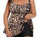 Aqua Eve Women Plus Size Tankini Swimsuits with Shorts Bathing Suits Two Piece Swimwear Leopard 20W