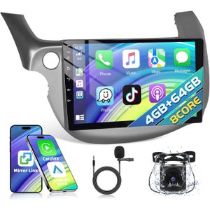 Podofo [8 Core 4+64G] Car Stereo Radio for Honda Fit Jazz 2008-2013 with Apple CarPlay Android Auto 10.1" Touch Screen Audio Bluetooth GPS Navigation Mirror Link WiFi EQ RDS/FM Hi-Fi Backup Camera