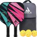 JOOLA Pickleball Paddles Set of 2  Multiple Colors - Reinforced Fiberglass Surface  Lightweight, Durable, Beginner-Friendly Racket Design  Set Includes Balls & Bag  USAP Approved (Set | Teal/Pink)