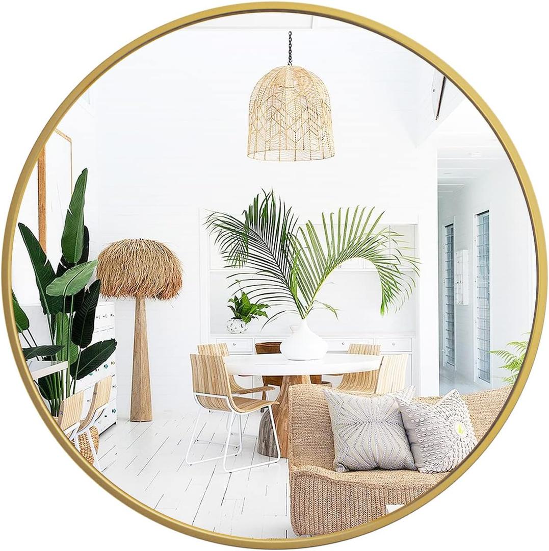 sawsile 18 Inch Round Mirror,Gold Circle Bathroom Large Metal Framed Modern Circular Wall Mirror for Bedroom, Living Room, Entryway,Restroom, Vanity,Hallyway