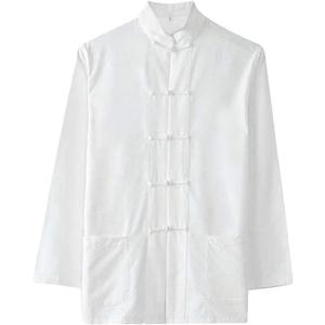 ZooBoo Traditional Long Sleeve Tang Kung Fu Uniform Men's Shirt (X-Large, White)