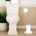Toilet Paper Holder Stand with Marble Base, Free Standing Natural Stone Base Tissue Paper Storage with Reserve, Silver Space Toilet Bath 4 Rolls Holder for Bathroom/Kitchen Countertop