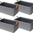 SNWDN 4 Pack Closet Cloth Storage Bins for Shelves,Medium Storage Baskets for Shelves, Fabric Bins for Closet organization with Handles Gray 15''L x 10''W x 8''H (Grey)