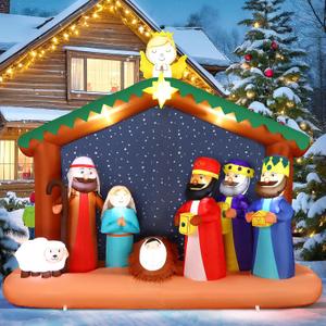 Alupssuc 8FT Christimas Inflatable Nativity Scene Decorations Outdoor with Built-in LEDs Lights, Large Blow Up with Baby Jesus, Perfect for Outside/Indoor Xmas Yard, Garden, Lawn, Party, Holiday Decor